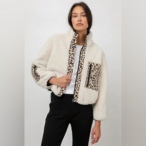 Rails Cream Teddy Jacket with Leopard Trim